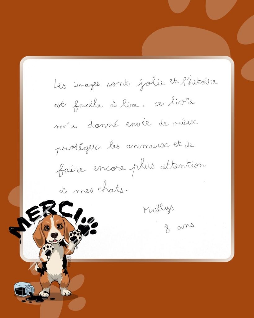 Témoignage d'une enfant après la lecture du livre éducatif animaux Biglou, évoquant le respect et la protection des animaux